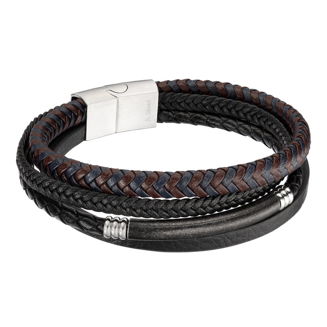 Pulsera de Acero Inoxidable y Piel Genuina Enso para Hombre EMB153B Negro