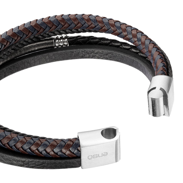 Pulsera de Acero Inoxidable y Piel Genuina Enso para Hombre EMB153B Negro