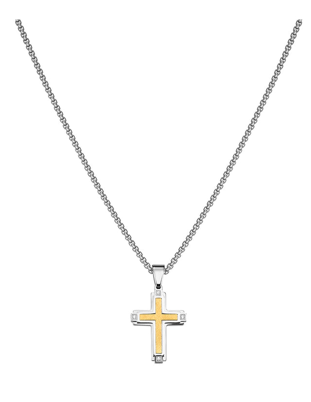Collar Enso Hombre Cross Two Tone EMN316G Dorado