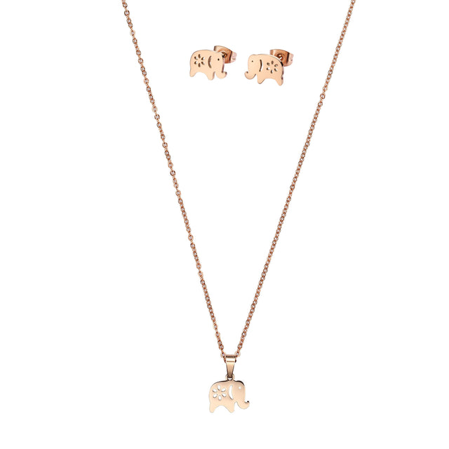 Set de Collar y Aretes de Acero Inoxidable Enso para Mujer EJS3240R color Oro Rosa