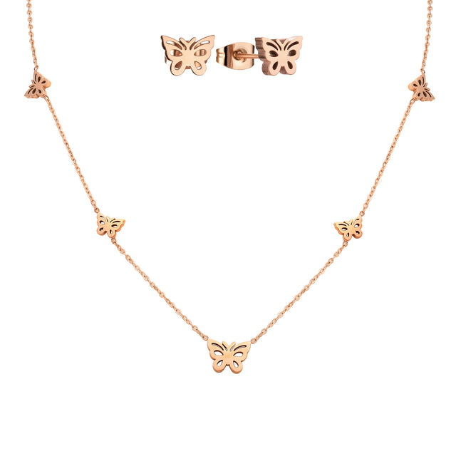 Set de Collar y Aretes Acero Inoxidable Enso Para Mujer EJS3381R Rosado