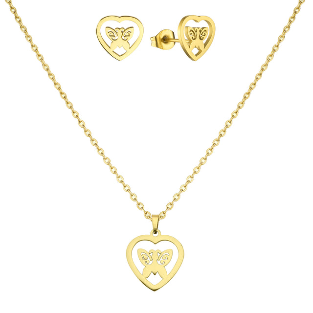 Set de Collar y Aretes de Acero Inoxidable Enso Para Mujer EJS3405G Dorado