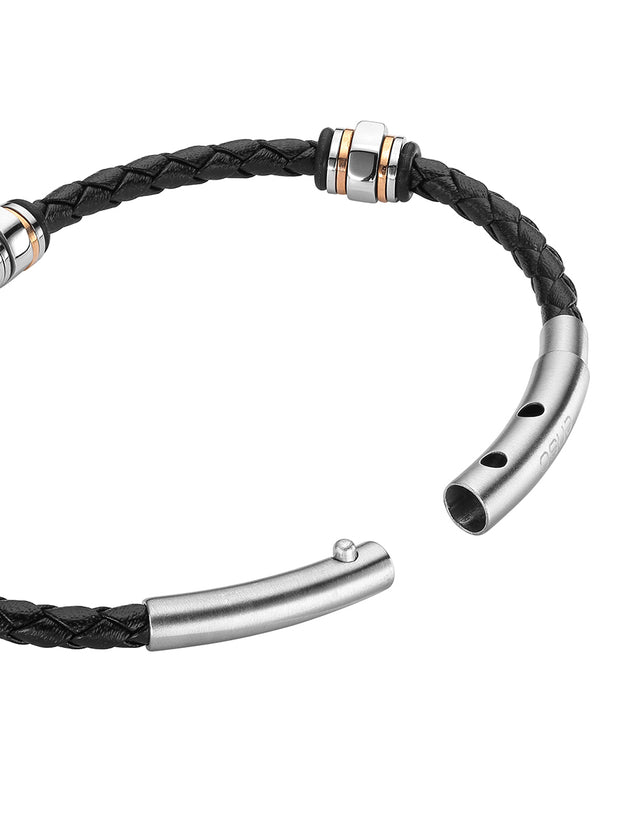 Pulsera Enso Piel Genuina Para Hombre EMB149B Color Negro