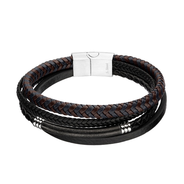 Pulsera de Acero Inoxidable y Piel Genuina Enso para Hombre EMB153B Negro