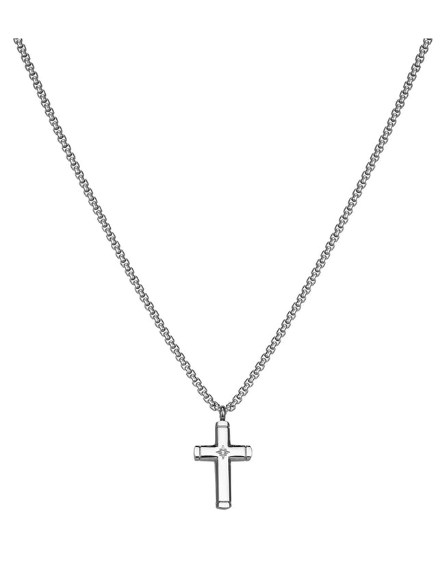 Collar Enso Hombre Classic Cross Steel EMN324S Acero