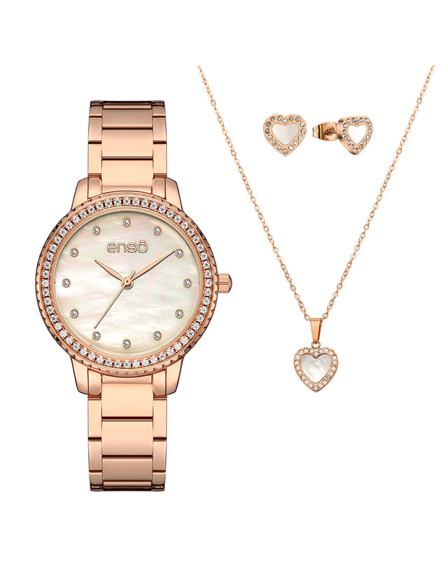 Set de Reloj y Joyería Enso Para Mujer EWBSL11 Color Rosado